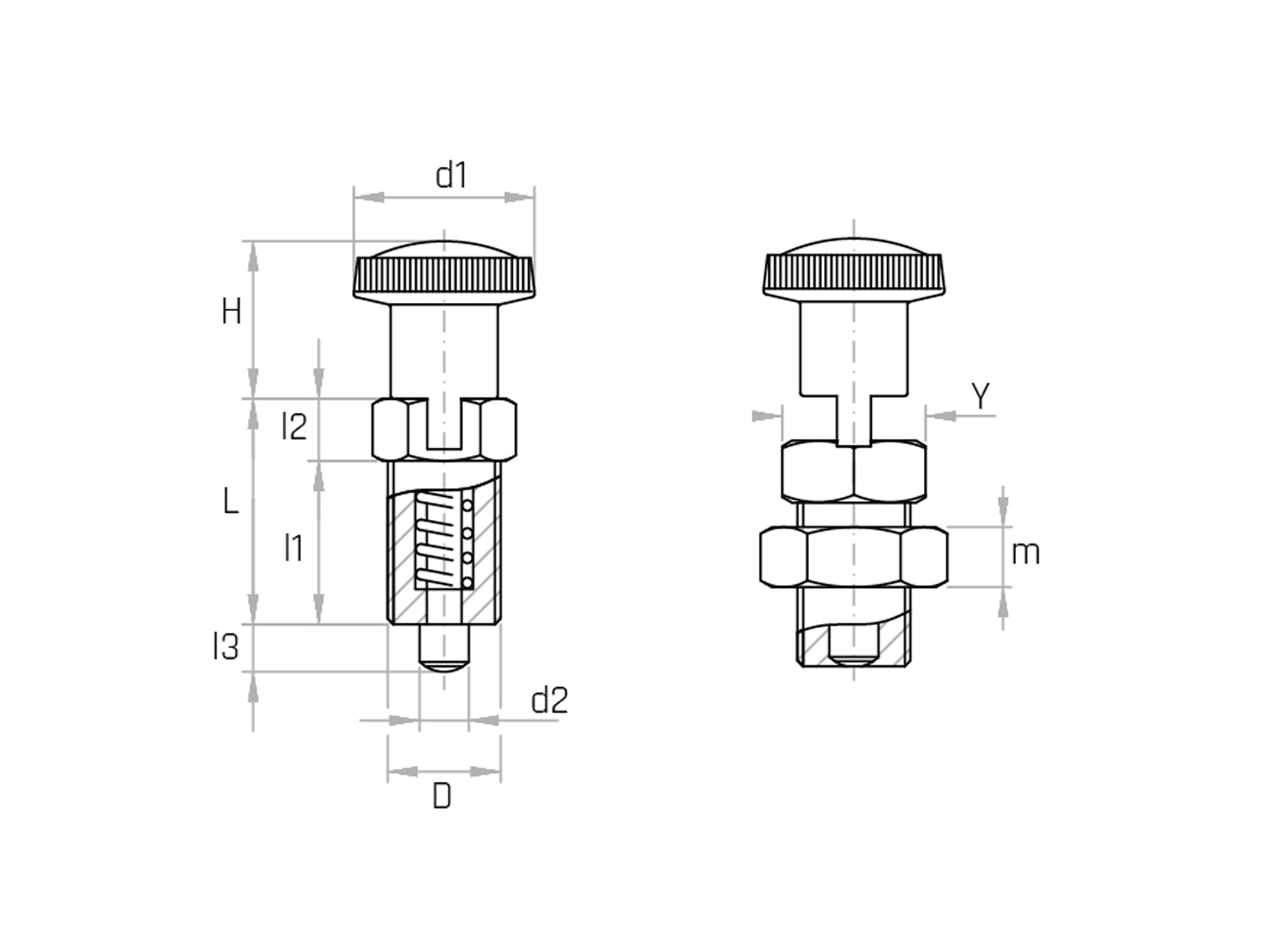 Poussoir à ressort avec embout inox - modèle PNAX et PNAX/C - Gamme  Poussoir à ressort avec embout inox - modèle PNAX et PNAX/C - Gamme
